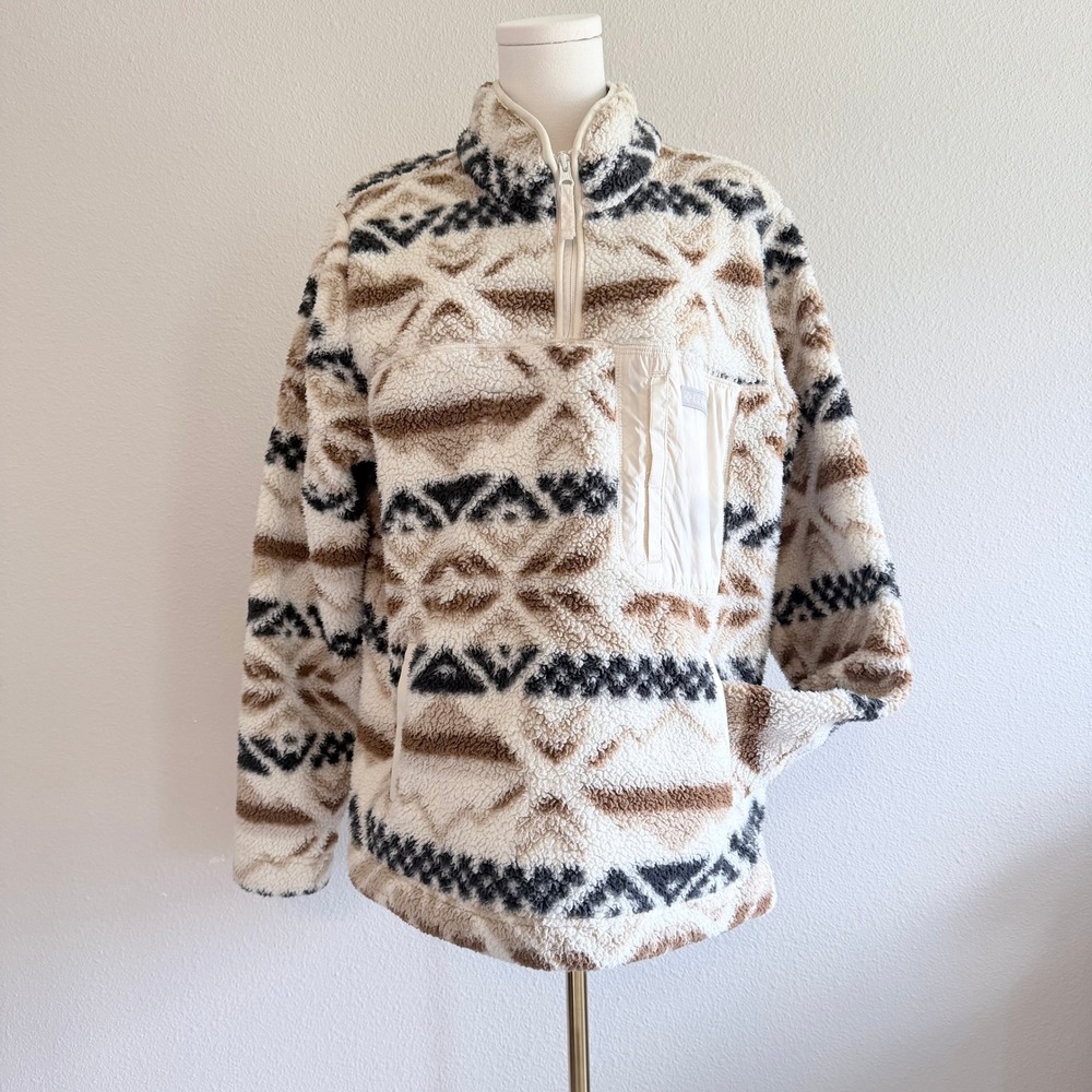 Cozy Columbia Sherpa Fleece Pullover XXL Aztec Print Quarter Zip Winter Jacket